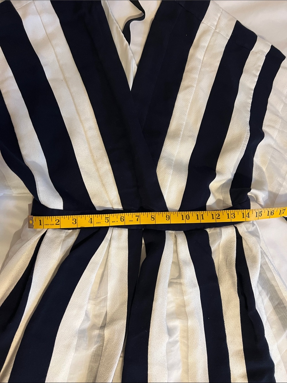ADAM LIPPES Collective Dress Navy Stripe Kimono Sleeve Double V Pockets Size 14 - Picture 8 of 17